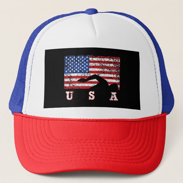 American Flag Swimming USA Gift Swim Team Premium Truckerkappe (Vorderseite)
