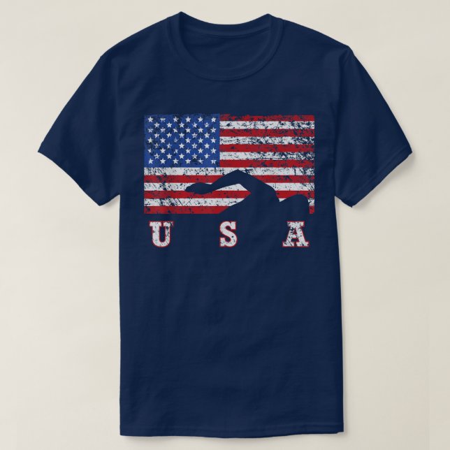 American Flag Swimming USA Gift, Swim Team  T-Shirt (Design vorne)