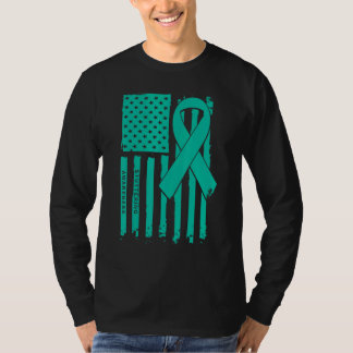 American Flag Teal Ribbon Stuttering Awareness T-Shirt