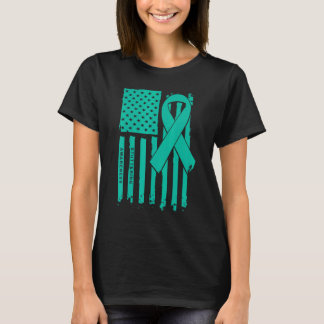 American Flag Teal Ribbon Stuttering Awareness T-Shirt