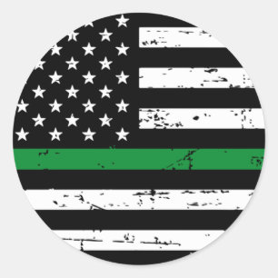American Flag Thin Green Line Runder Aufkleber