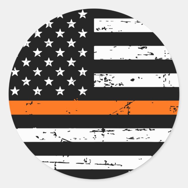 American Flag Thin Orange Line Runder Aufkleber (Vorderseite)