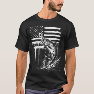 American Flag Trout Fish Fly Fishing Lover Dad T-Shirt