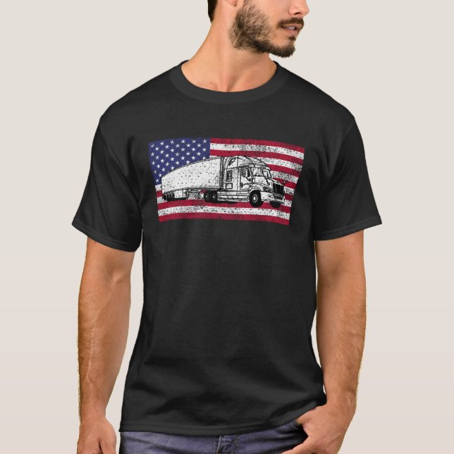 American Flag Truck Driver Distressed Big Rig T-Shirt (Vorderseite)