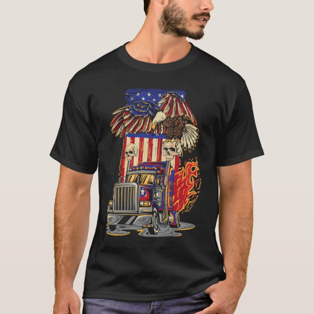 American Flag Truck Driver Trucker 4. Juli Eag T-Shirt (Vorderseite)