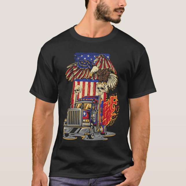 American Flag Truck Driver Trucker 4th of July Eag T-Shirt (Vorderseite)