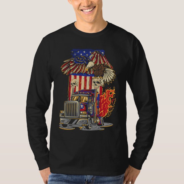 American Flag Truck Driver Trucker 4th of July Eag T-Shirt (Vorderseite)