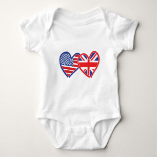 American Flag/Union Jack Flag Hearts Baby Strampler