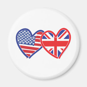 American Flag/Union Jack Flag Hearts Magnet