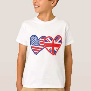 American Flag/Union Jack Flag Hearts T-Shirt