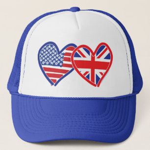 American Flag/Union Jack Flag Hearts Truckerkappe