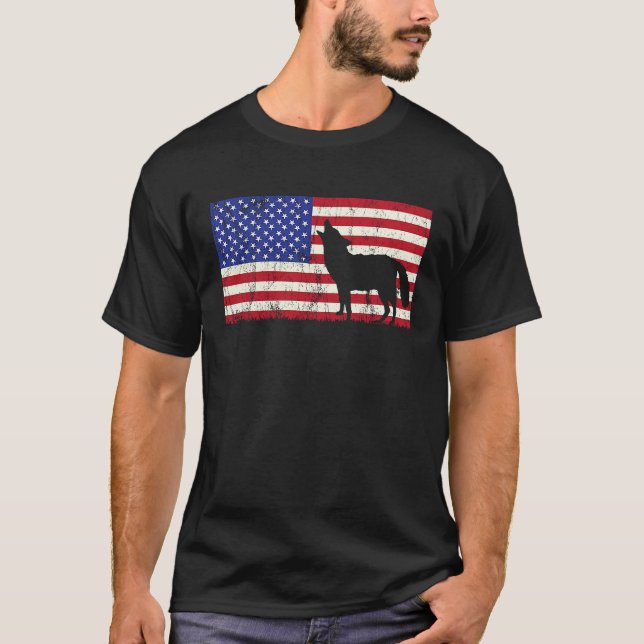 American Flag USA Coyote  Yote Hunter Hunting Coyo T-Shirt (Vorderseite)
