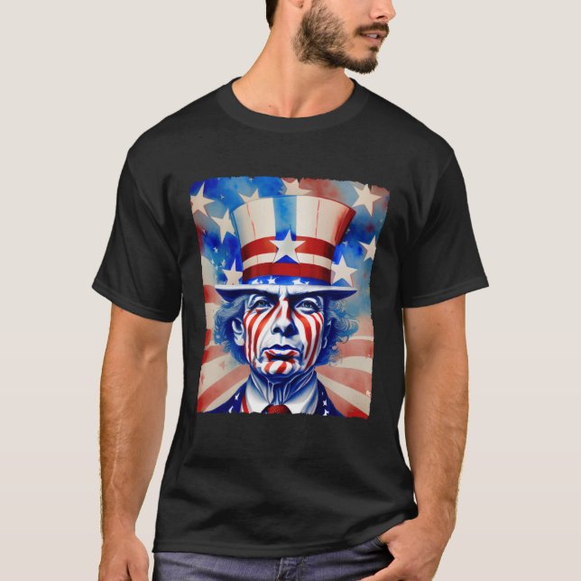 American Flag USA Hat Uncle Sam 4. Juli Party T-Shirt (Vorderseite)