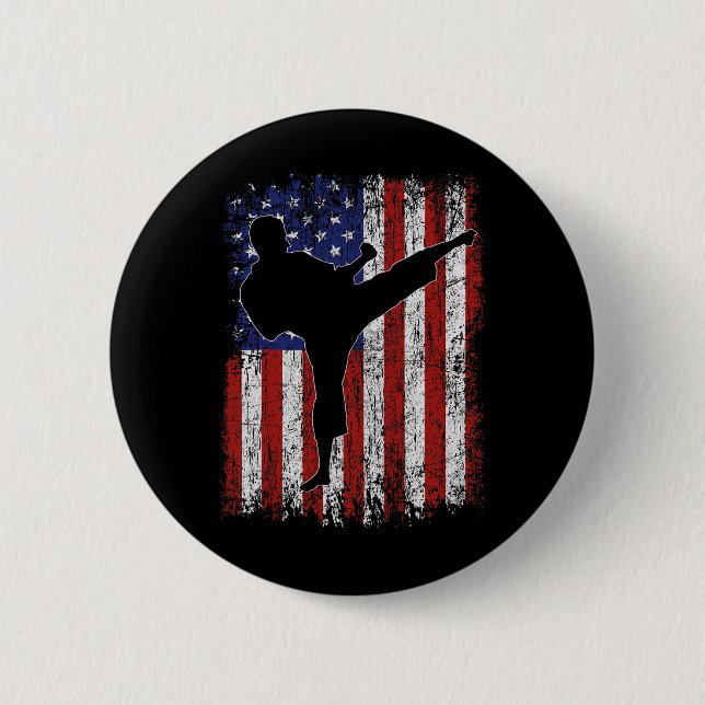 American Flag Usa High Kick Karate Silhouette Part Button (Vorderseite)