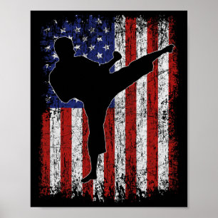 American Flag Usa High Kick Karate Silhouette Part Poster