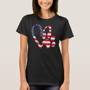 American Flag USA Liebe Dog Paw Print Animal Paw D T-Shirt