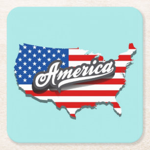 American Flag/USA Map Untersetzer Set