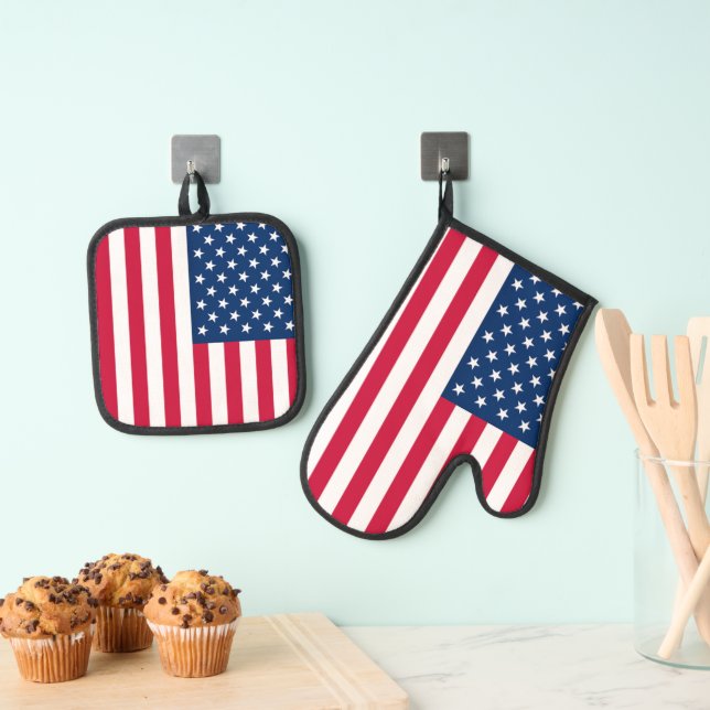 American Flag USA Oven Mitt & Pot Holder Set (Insitu (Hängend))