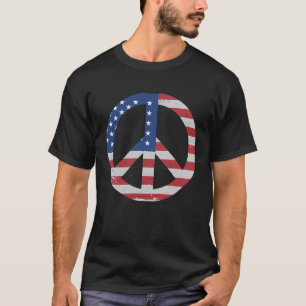 American Flag USA Peace Sign Hand Patriotic T-Shirt