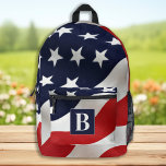 American Flag USA Personalisiert Monogram Initial Bedruckter Rucksack<br><div class="desc">Der perfekte Rucksack für jeden patriotischen Amerikaner, den amerikanischen Flag-Rucksack! Der Rucksack ist mit den farbenfrohen US Flagge in Rot, Weiß und Blau ausgestattet und eignet sich somit hervorragend für jede US-Themenveranstaltung. Egal ob Sie ein Veteran, Mitglied einer Militärfamilie oder einfach ein Liebhaber des amerikanischen Geistes sind, dieser Rucksack ist...</div>