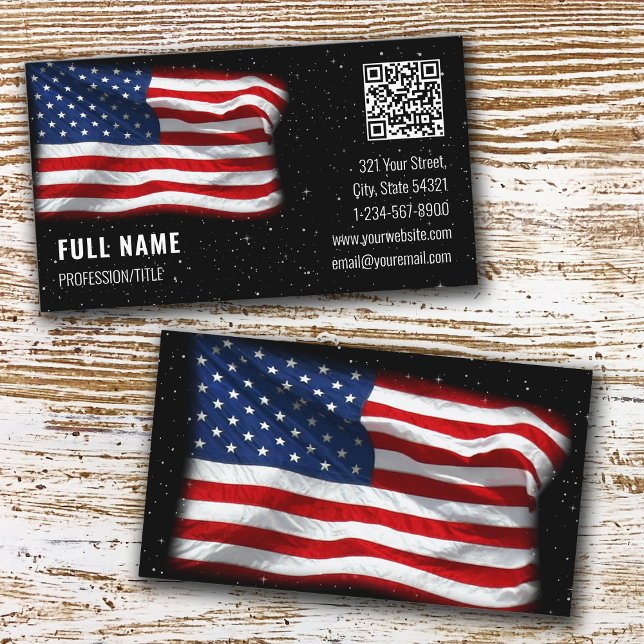 American Flag USA QR Code Business Card Visitenkarte (Von Creator hochgeladen)