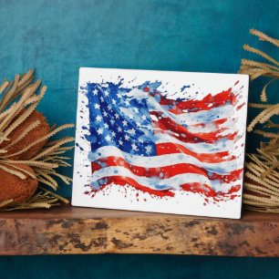American Flag USA Watercolor 4. Juli Fotoplatte