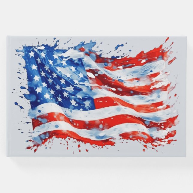American Flag USA Watercolor 4. Juli Gästebuch (Vorderseite)