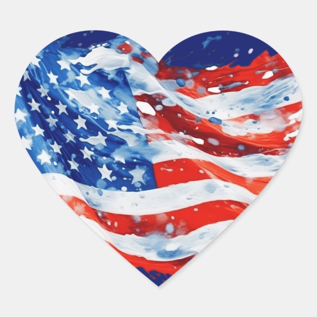 American Flag USA Watercolor 4. Juli Herz-Aufkleber (Vorderseite)