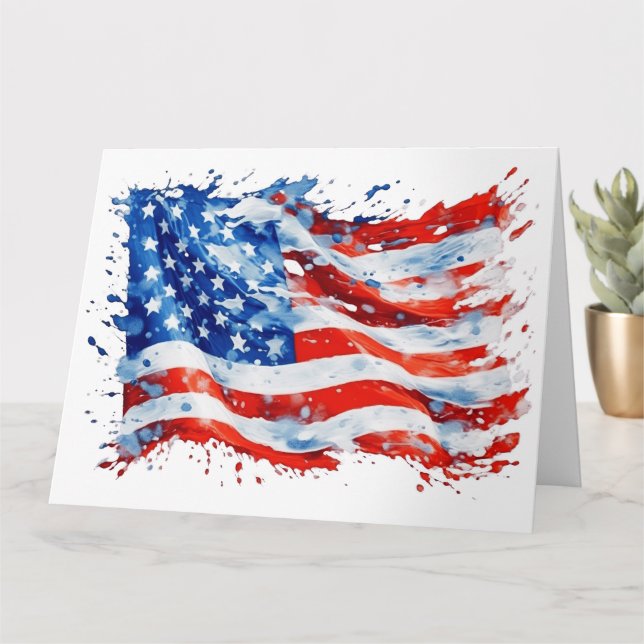 American Flag USA Watercolor 4. Juli Karte (Kleine Pflanze)