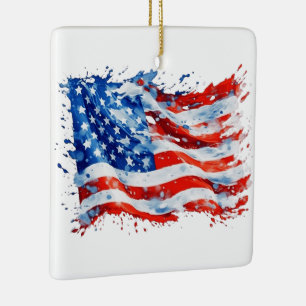 American Flag USA Watercolor 4. Juli Keramikornament