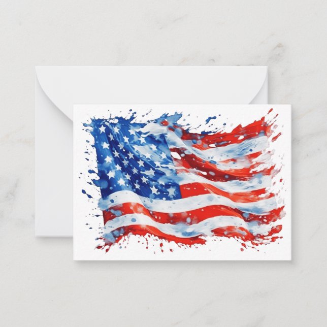 American Flag USA Watercolor 4. Juli Mitteilungskarte (Vorderseite)