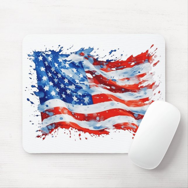 American Flag USA Watercolor 4. Juli Mousepad (Mit Mouse)