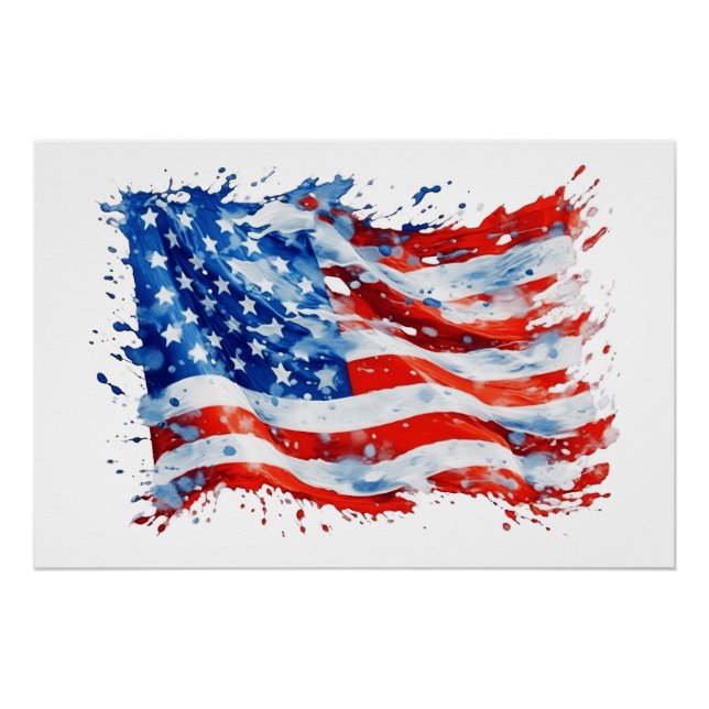 American Flag USA Watercolor 4. Juli Poster (Vorderseite)