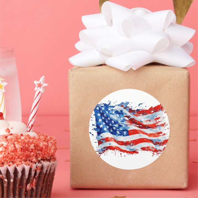 American Flag USA Watercolor 4. Juli Runder Aufkleber (Party)