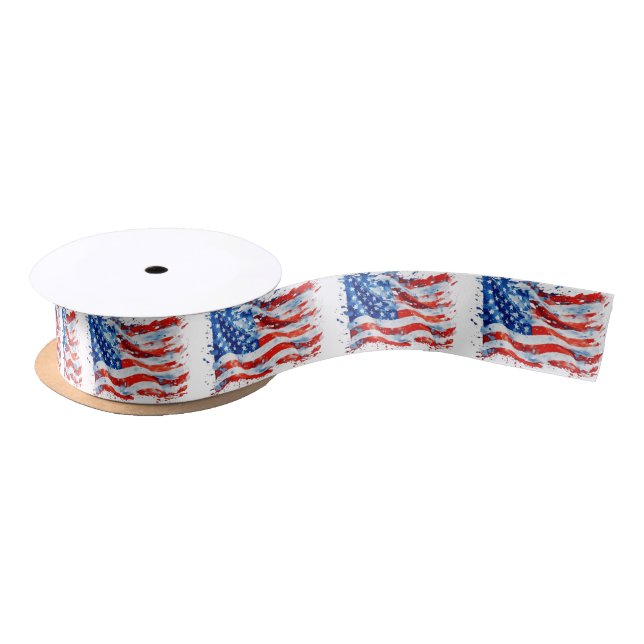 American Flag USA Watercolor 4. Juli Satinband (Spule)