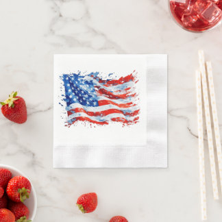 American Flag USA Watercolor 4. Juli Serviette