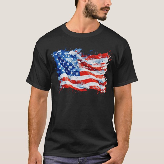 American Flag USA Watercolor 4. Juli T-Shirt (Vorderseite)