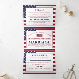 American Flag, USA Wedding Suite Dreifach Gefaltete Einladung