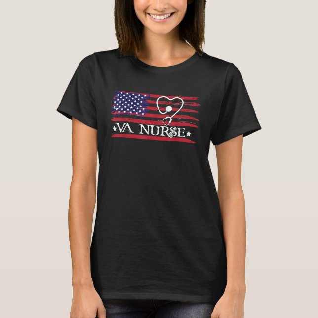 American Flag VA Nurse Patriotic 4th of July T-Shirt (Vorderseite)