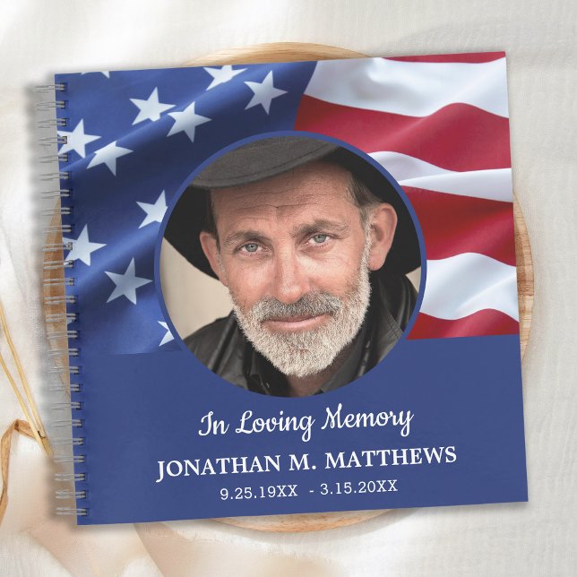 American Flag Veteran Memorial Funerary Guest Book Notizbuch (Von Creator hochgeladen)