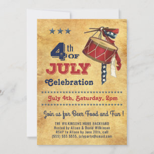 American Flag Vintag Drum 4. JULY Celebration Einladung
