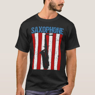 American Flag Vintag Saxophon Jazz Player Music T-Shirt