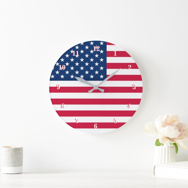 American Flag Wall Clock USA Patriotic Große Wanduhr (Zuhause)