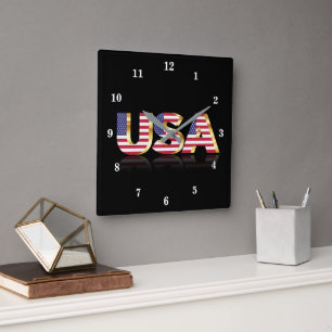 American Flag Wall Clock USA Quadratische Wanduhr
