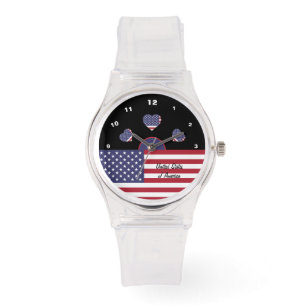 American Flag watch, Hearts fashion, USA /sports Armbanduhr