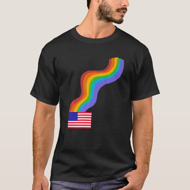 American Flag Wavy Rainbow ROYGBIV Pride in USA Ra T-Shirt (Vorderseite)