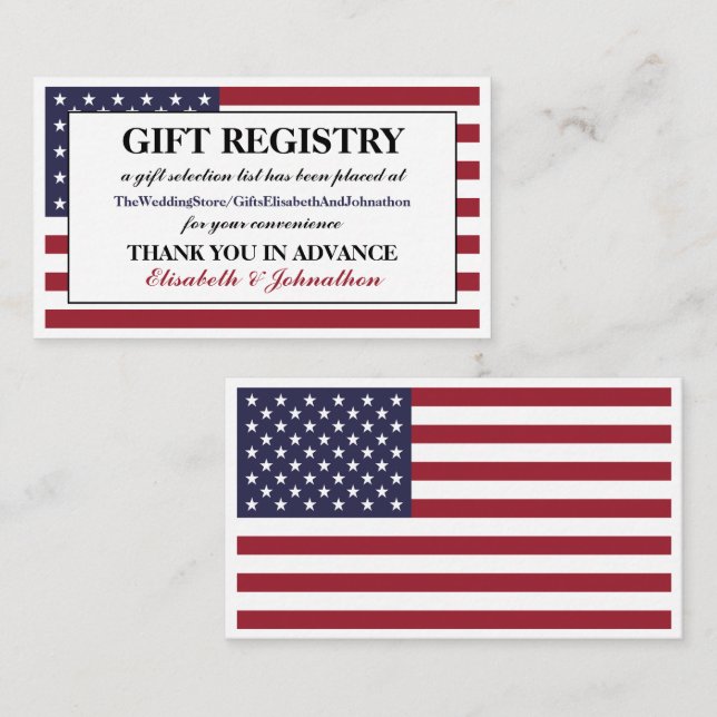 American Flag Wedding Gift Registry Begleitkarte (Vorne/Hinten)