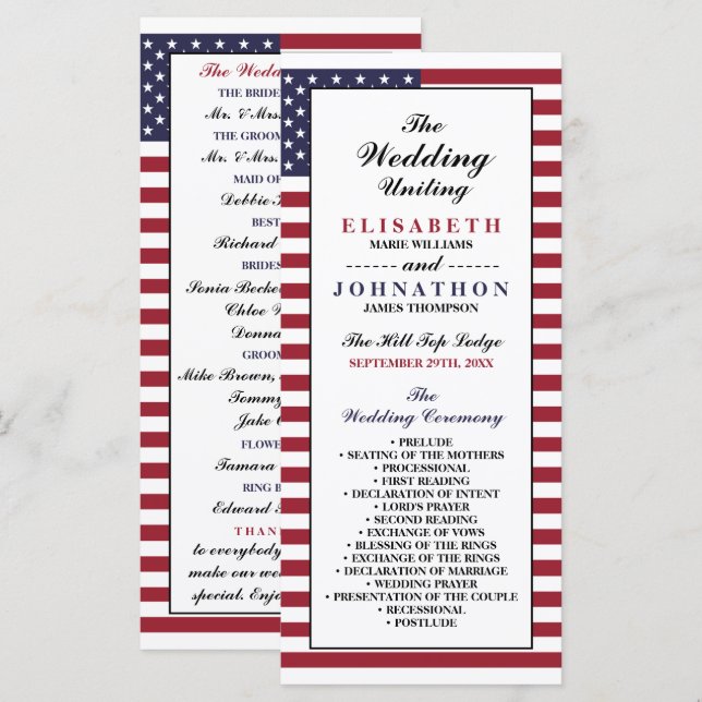American Flag Wedding Programm (Vorne/Hinten)