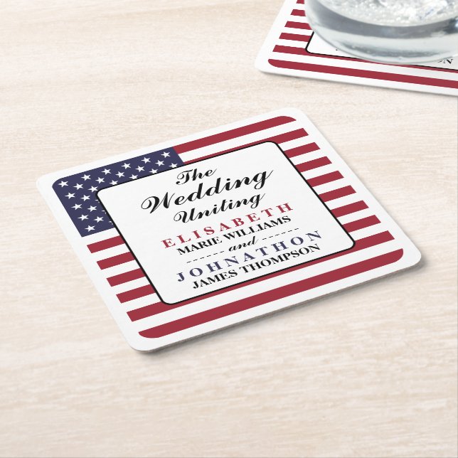 American Flag Wedding Rechteckiger Pappuntersetzer (angewinkelt)