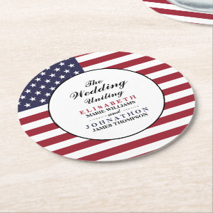 American Flag Wedding Runder Pappuntersetzer